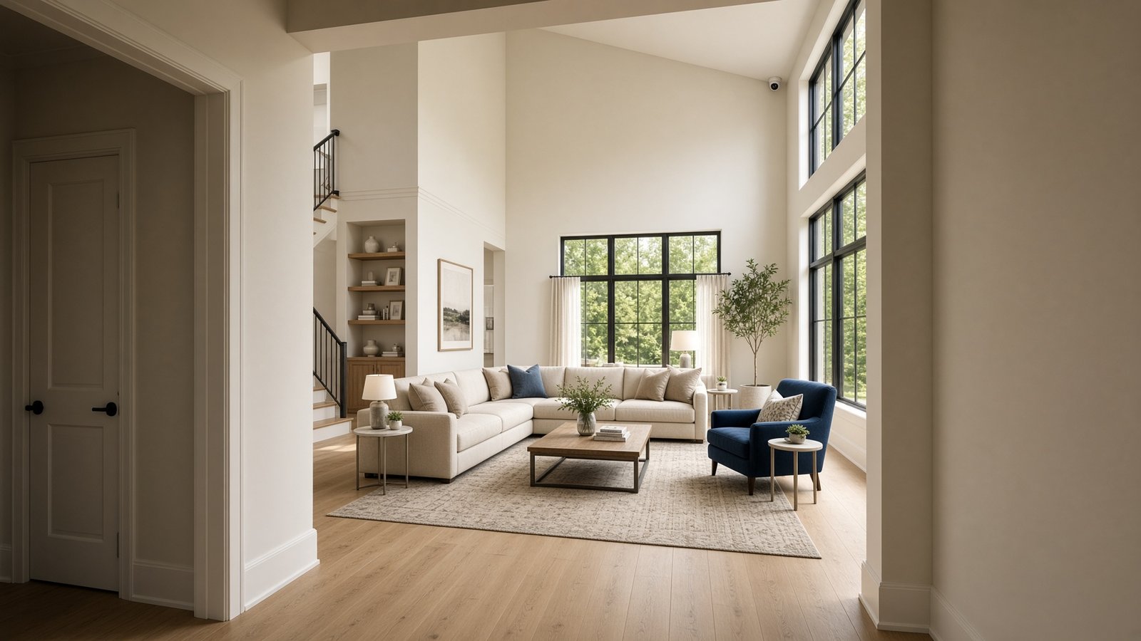 Bright family living room after a professional smart home installation